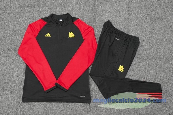 Set Completo Felpa Allenamento Bambino AS Roma 2023 2024 Nero Rosso Poco Prezzo