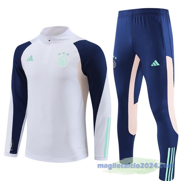 Set Completo Felpa Allenamento Bambino Ajax 2023 2024 Bianco Blu Navy Rosa Poco Prezzo