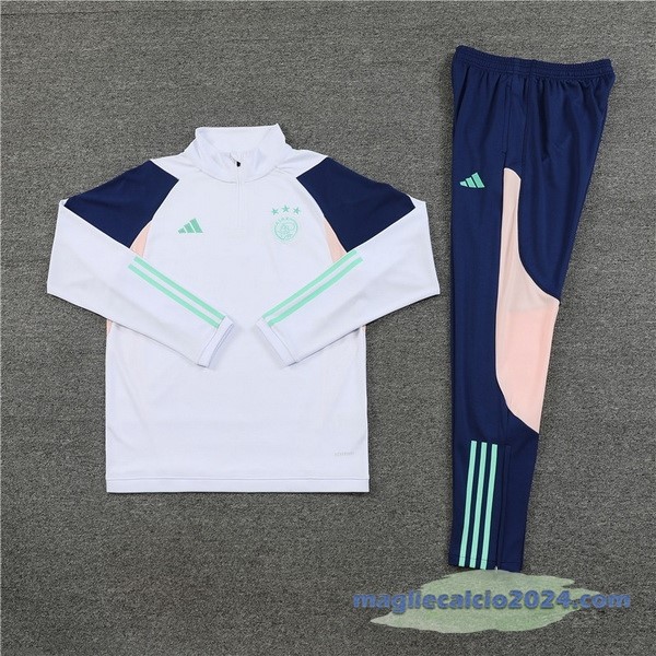 Set Completo Felpa Allenamento Bambino Ajax 2023 2024 Bianco Blu Navy Rosa Poco Prezzo