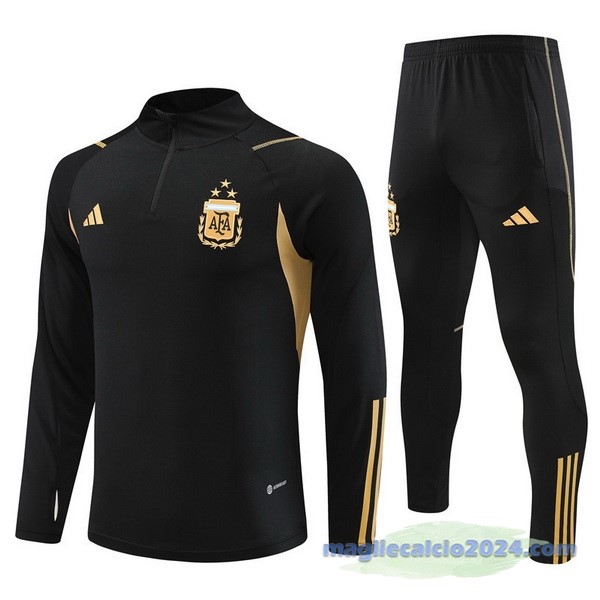 Set Completo Felpa Allenamento Bambino Argentina 2023 Nero Giallo Poco Prezzo