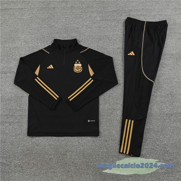 Set Completo Felpa Allenamento Bambino Argentina 2023 Nero Giallo Poco Prezzo