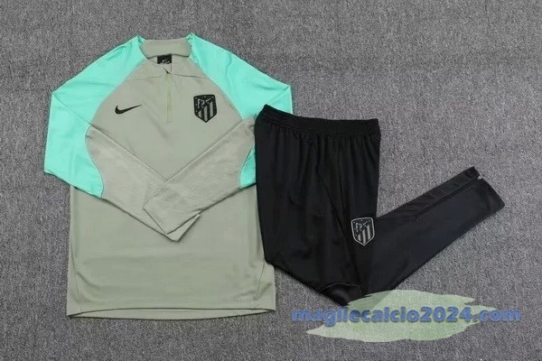 Set Completo Felpa Allenamento Bambino Atlético Madrid 2023 2024 Verde Poco Prezzo