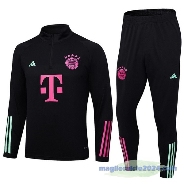 Set Completo Felpa Allenamento Bambino Bayern Múnich 2023 2024 Nero I Purpureo Poco Prezzo