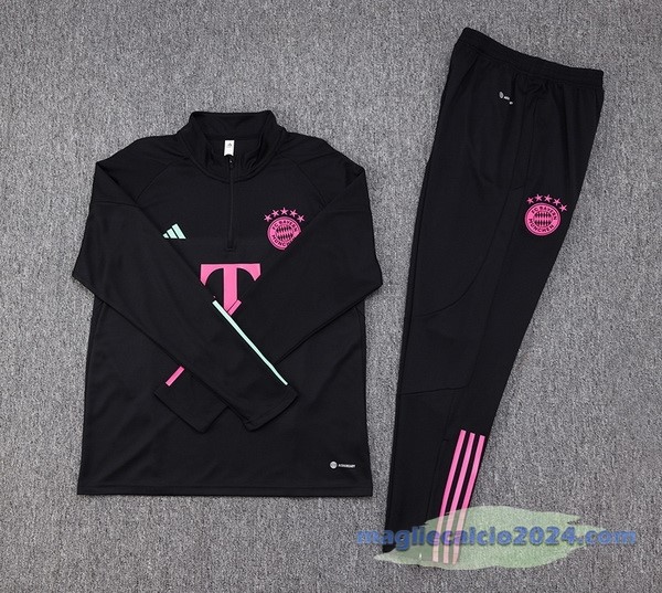 Set Completo Felpa Allenamento Bambino Bayern Múnich 2023 2024 Nero I Purpureo Poco Prezzo