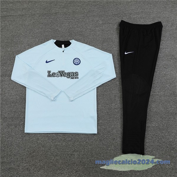 Set Completo Felpa Allenamento Bambino Inter Milán 2023 2024 Blu Luce Nero Poco Prezzo