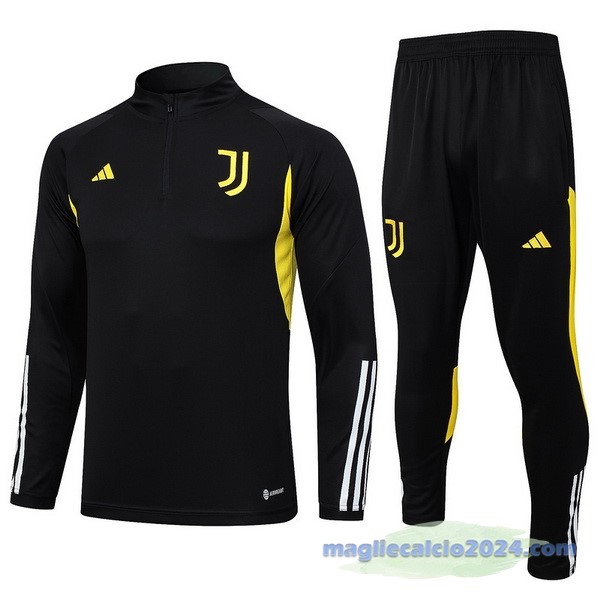 Set Completo Felpa Allenamento Bambino Juventus 2023 2024 Nero Giallo Bianco Poco Prezzo