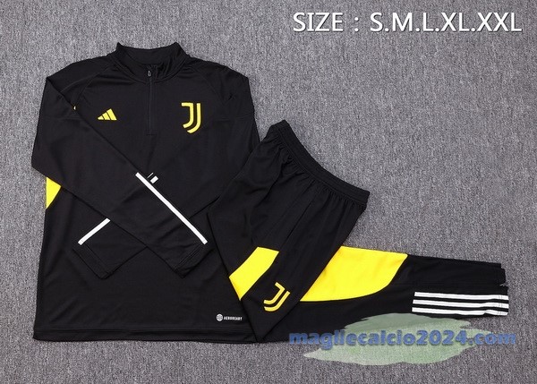Set Completo Felpa Allenamento Bambino Juventus 2023 2024 Nero Giallo Bianco Poco Prezzo