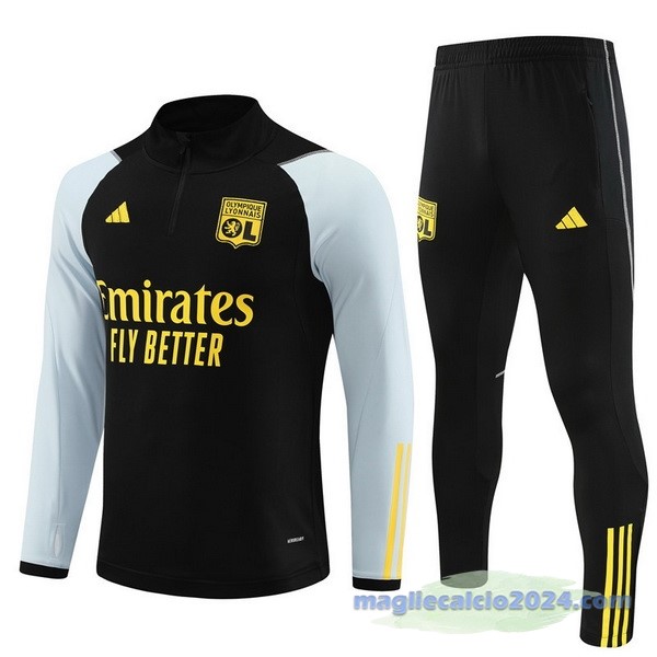 Set Completo Felpa Allenamento Bambino Lyon 2023 2024 Grigio Nero Poco Prezzo