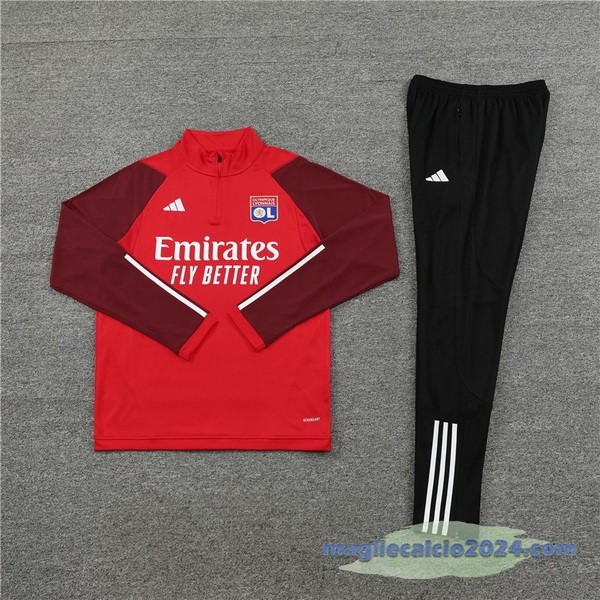 Set Completo Felpa Allenamento Bambino Lyon 2023 2024 Rosso Nero Poco Prezzo