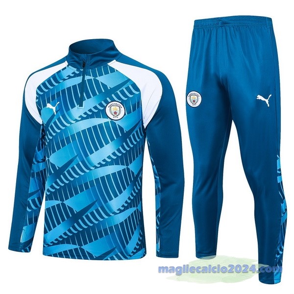 Set Completo Felpa Allenamento Bambino Manchester City 2023 2024 Blu II Bianco Poco Prezzo