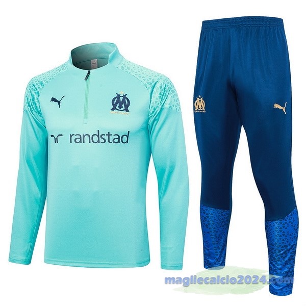 Set Completo Felpa Allenamento Bambino Marsella 2023 2024 Blu Verde Poco Prezzo