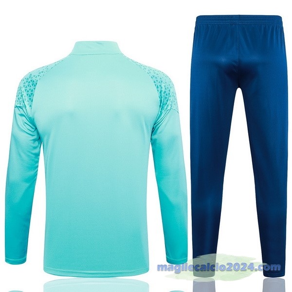 Set Completo Felpa Allenamento Bambino Marsella 2023 2024 Blu Verde Poco Prezzo