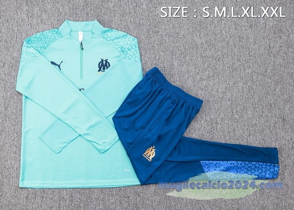 Set Completo Felpa Allenamento Bambino Marsella 2023 2024 Blu Verde Poco Prezzo