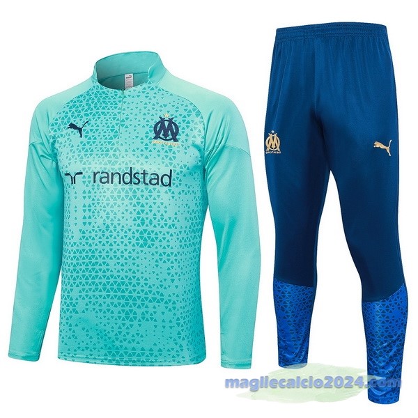 Set Completo Felpa Allenamento Bambino Marsella 2023 2024 Verde Blu Poco Prezzo