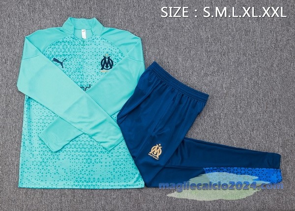 Set Completo Felpa Allenamento Bambino Marsella 2023 2024 Verde Blu Poco Prezzo