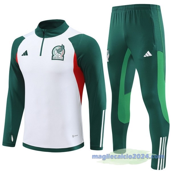 Set Completo Felpa Allenamento Bambino Messico 2023 Bianco Verde Poco Prezzo