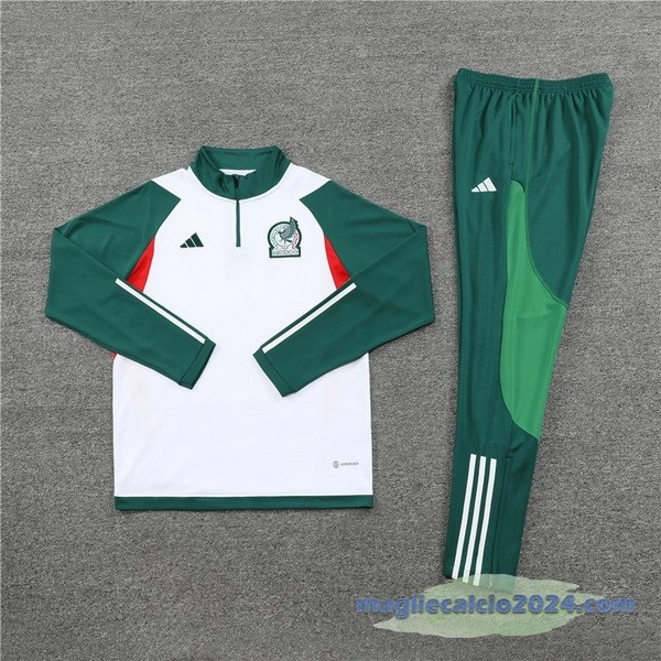 Set Completo Felpa Allenamento Bambino Messico 2023 Bianco Verde Poco Prezzo