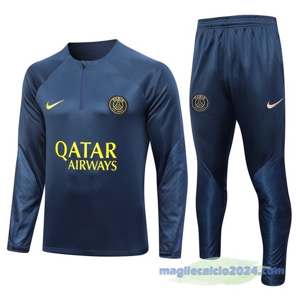 Set Completo Felpa Allenamento Bambino Paris Saint Germain 2023 2024 Blu Navy Poco Prezzo