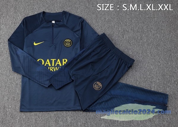 Set Completo Felpa Allenamento Bambino Paris Saint Germain 2023 2024 Blu Navy Poco Prezzo
