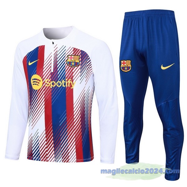 Set Completo Felpa Allenamento Barcelona 2023 2024 Bianco Rosso Blu Poco Prezzo