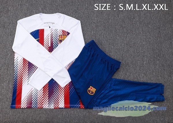 Set Completo Felpa Allenamento Barcelona 2023 2024 Bianco Rosso Blu Poco Prezzo
