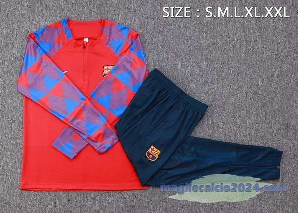 Set Completo Felpa Allenamento Barcelona 2023 2024 Rosso Blu Poco Prezzo