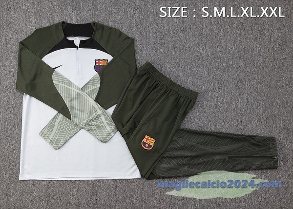 Set Completo Felpa Allenamento Barcelona 2023 2024 Verde Grigio Poco Prezzo