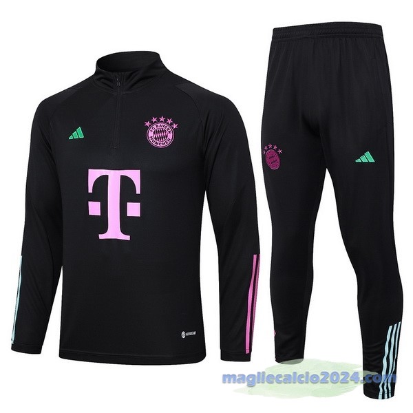 Set Completo Felpa Allenamento Bayern Múnich 2023 2024 Nero II Purpureo Poco Prezzo