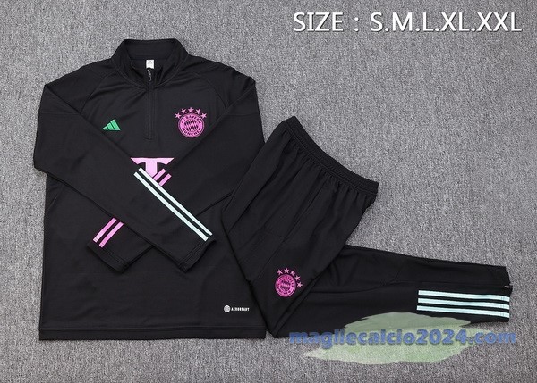Set Completo Felpa Allenamento Bayern Múnich 2023 2024 Nero II Purpureo Poco Prezzo