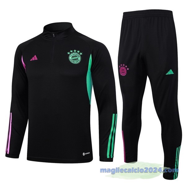 Set Completo Felpa Allenamento Bayern Múnich 2023 2024 Nero Purpureo Verde Poco Prezzo