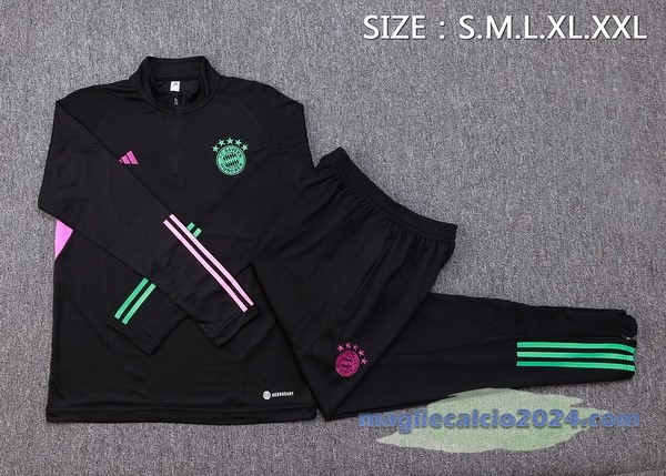 Set Completo Felpa Allenamento Bayern Múnich 2023 2024 Nero Purpureo Verde Poco Prezzo