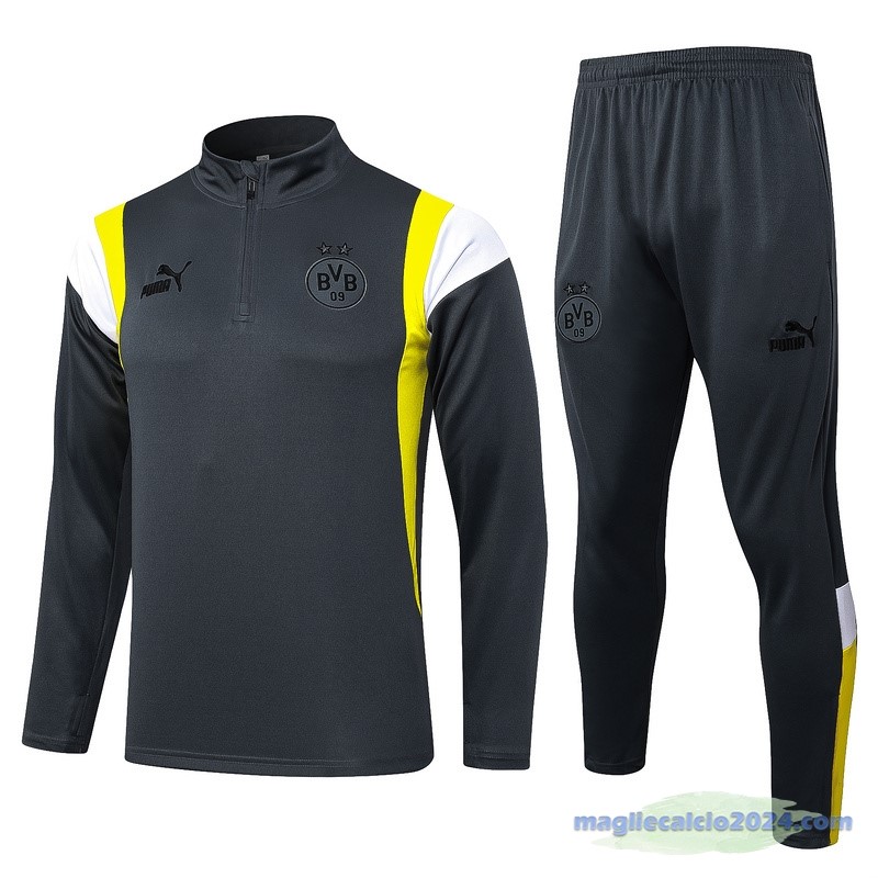 Set Completo Felpa Allenamento Borussia Dortmund 2023 2024 Grigio Giallo Poco Prezzo