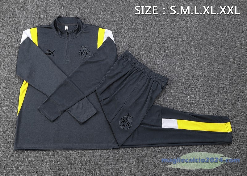 Set Completo Felpa Allenamento Borussia Dortmund 2023 2024 Grigio Giallo Poco Prezzo
