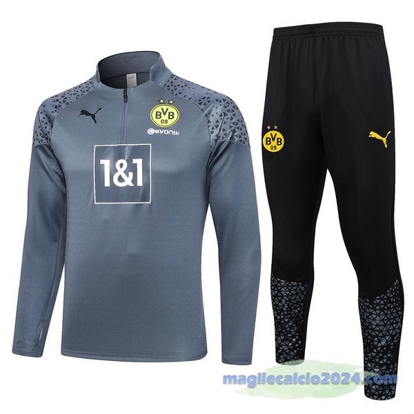Set Completo Felpa Allenamento Borussia Dortmund 2023 2024 Grigio Luce Nero Poco Prezzo