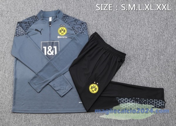 Set Completo Felpa Allenamento Borussia Dortmund 2023 2024 Grigio Luce Nero Poco Prezzo