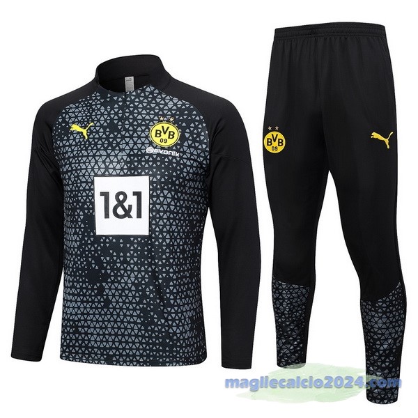 Set Completo Felpa Allenamento Borussia Dortmund 2023 2024 Grigio Nero Poco Prezzo