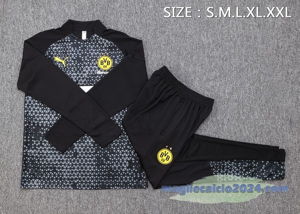 Set Completo Felpa Allenamento Borussia Dortmund 2023 2024 Grigio Nero Poco Prezzo