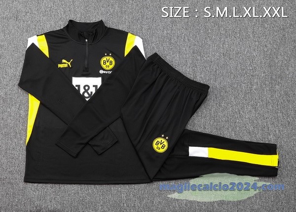 Set Completo Felpa Allenamento Borussia Dortmund 2023 2024 Nero Giallo Bianco Poco Prezzo