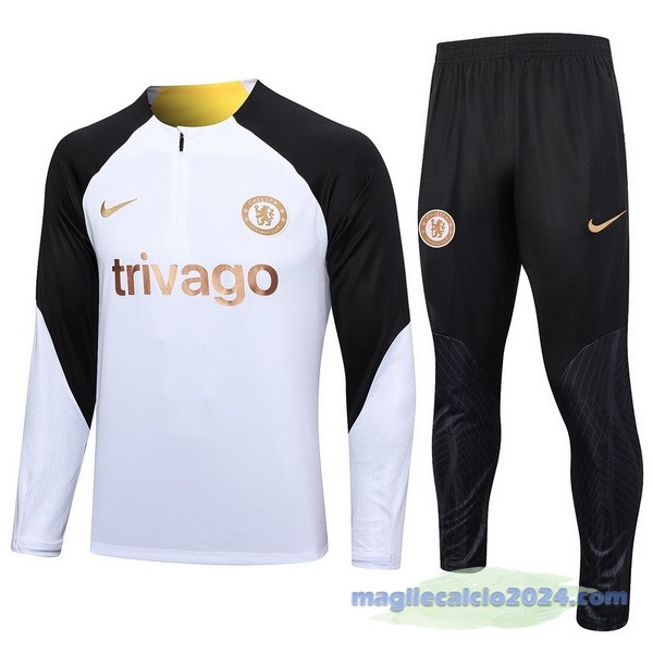 Set Completo Felpa Allenamento Chelsea 2023 2024 Bianco Nero Poco Prezzo