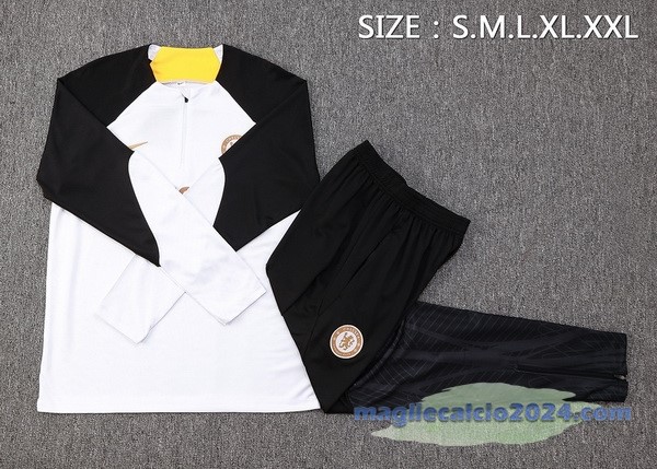 Set Completo Felpa Allenamento Chelsea 2023 2024 Bianco Nero Poco Prezzo