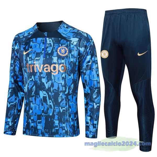 Set Completo Felpa Allenamento Chelsea 2023 2024 Blu Giallo Poco Prezzo