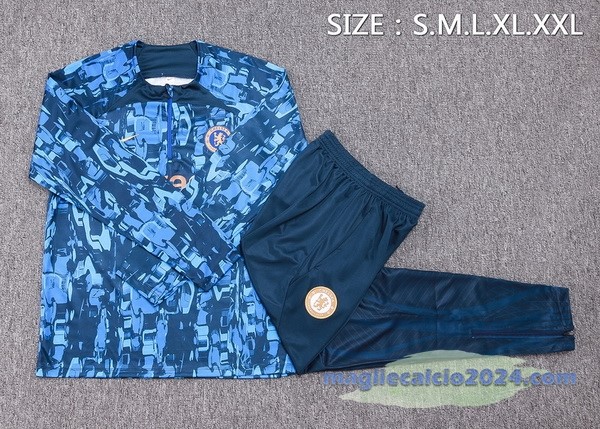 Set Completo Felpa Allenamento Chelsea 2023 2024 Blu Giallo Poco Prezzo