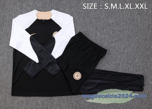 Set Completo Felpa Allenamento Chelsea 2023 2024 Nero Bianco Poco Prezzo