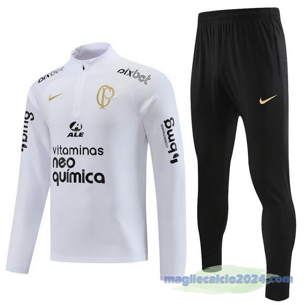 Set Completo Felpa Allenamento Corinthians Paulista 2023 2024 Bianco Nero Poco Prezzo