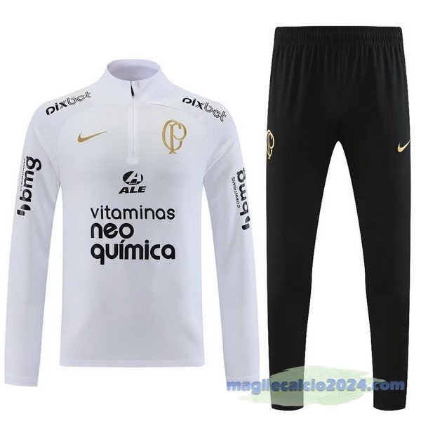 Set Completo Felpa Allenamento Corinthians Paulista 2023 2024 Bianco Nero Poco Prezzo