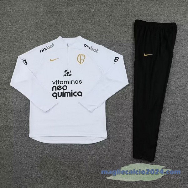 Set Completo Felpa Allenamento Corinthians Paulista 2023 2024 Bianco Nero Poco Prezzo