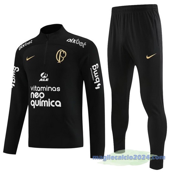 Set Completo Felpa Allenamento Corinthians Paulista 2023 2024 II Nero Poco Prezzo