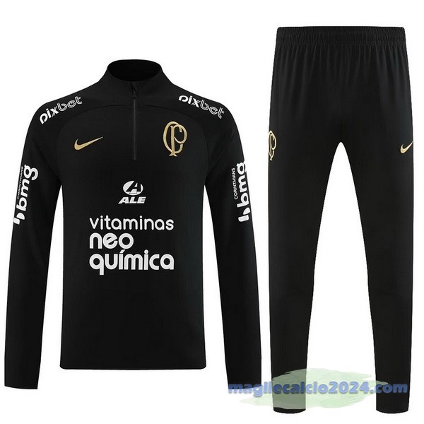 Set Completo Felpa Allenamento Corinthians Paulista 2023 2024 II Nero Poco Prezzo
