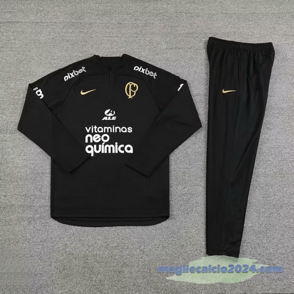 Set Completo Felpa Allenamento Corinthians Paulista 2023 2024 II Nero Poco Prezzo