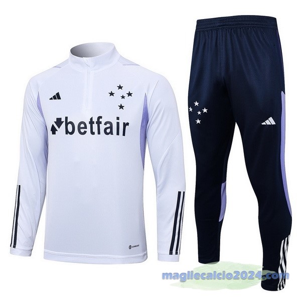 Set Completo Felpa Allenamento Cruzeiro 2023 2024 Bianco Blu Navy Poco Prezzo